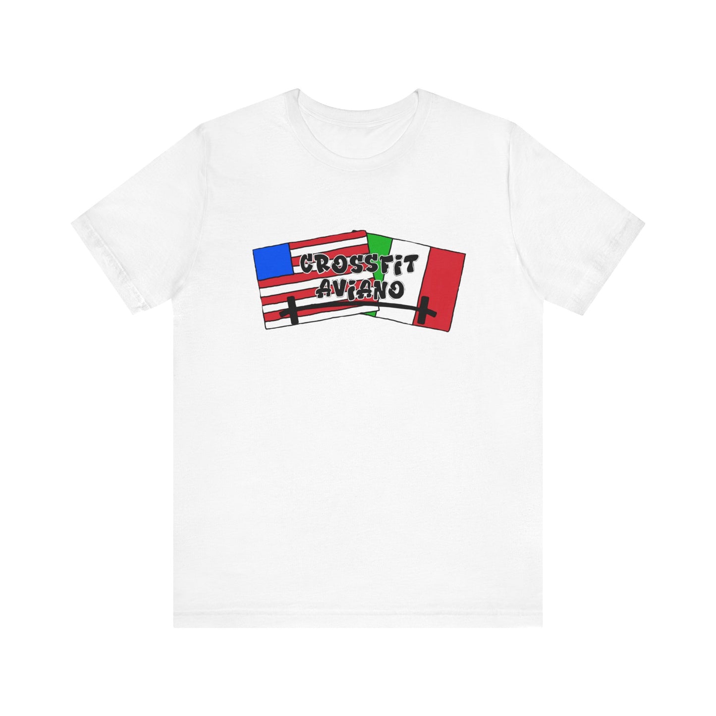 Unisex Jersey CrossFit Aviano American and Italian Flags Short Sleeve Tee