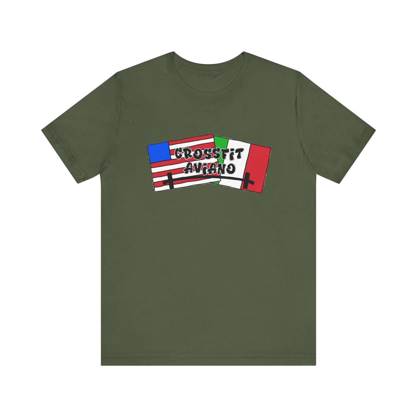 Unisex Jersey CrossFit Aviano American and Italian Flags Short Sleeve Tee