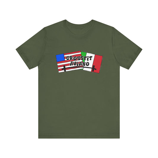 Unisex Jersey CrossFit Aviano American and Italian Flags Short Sleeve Tee